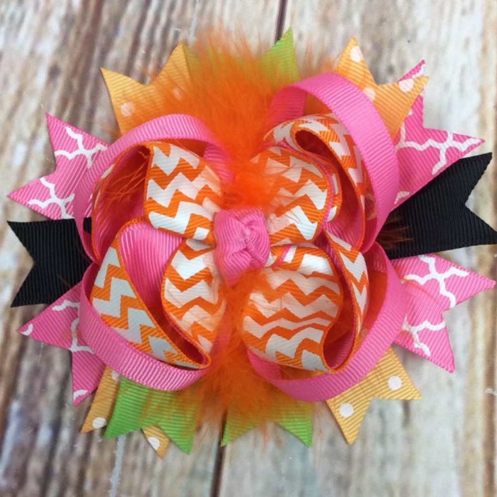 NEW Halloween Chevron Stacked Boutique Hair Bow